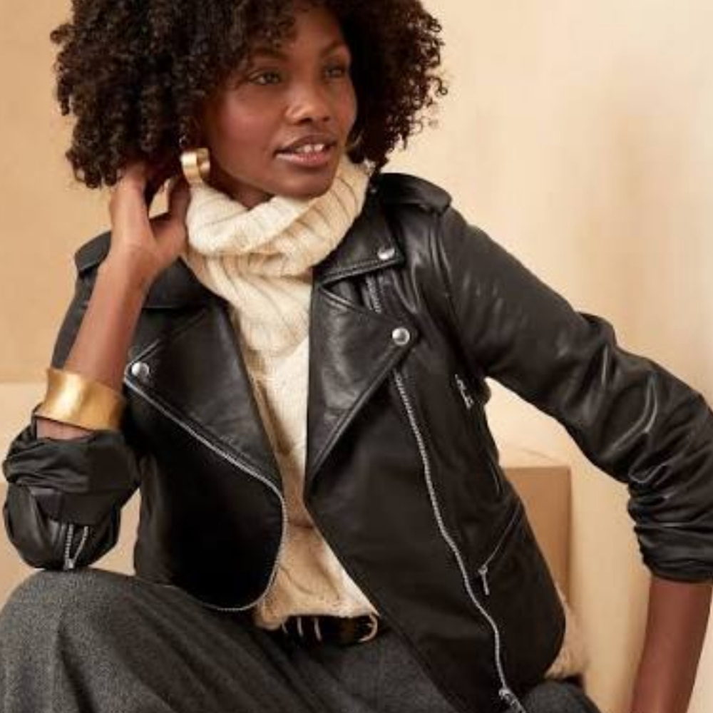 NWOT Banana Republic Leather Jacket. Steel Grey